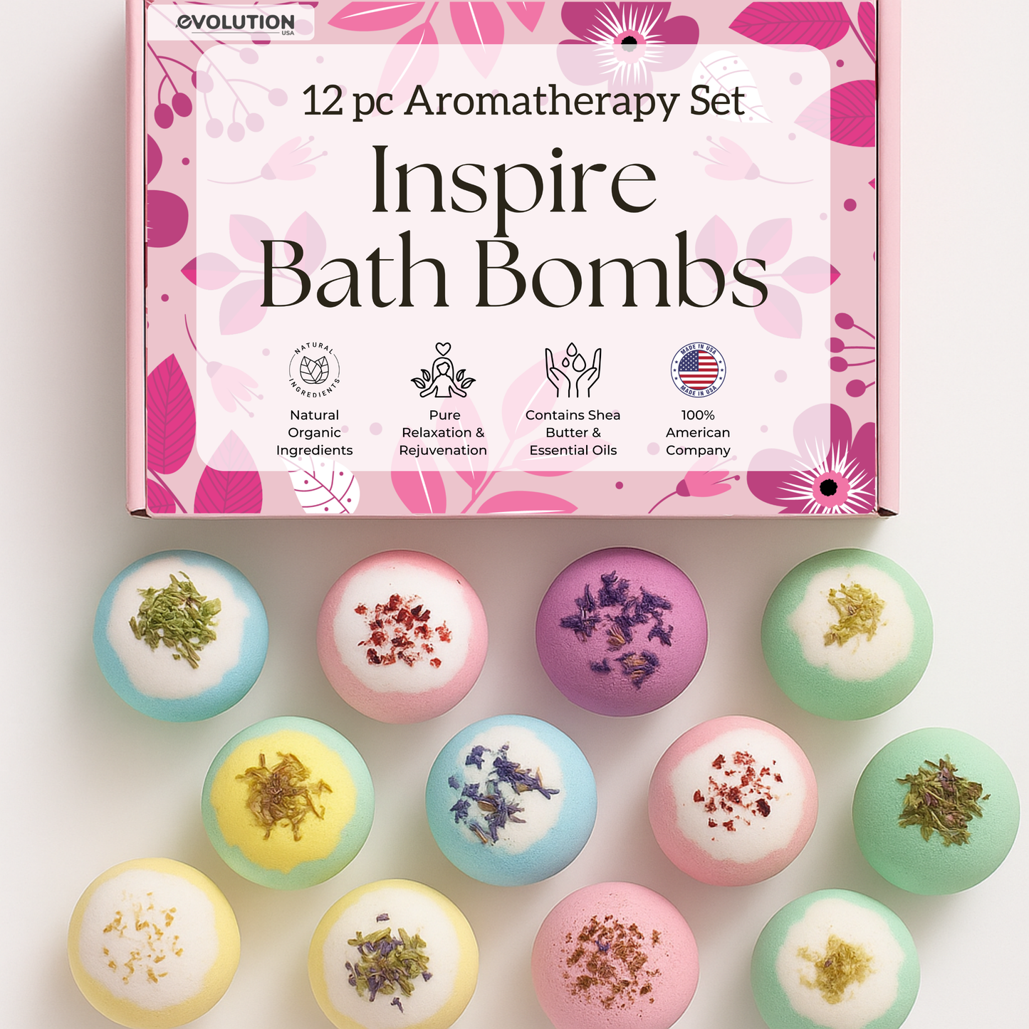 EvolutionUSA 12pc Inspire Bath Bombs for Women & Girls