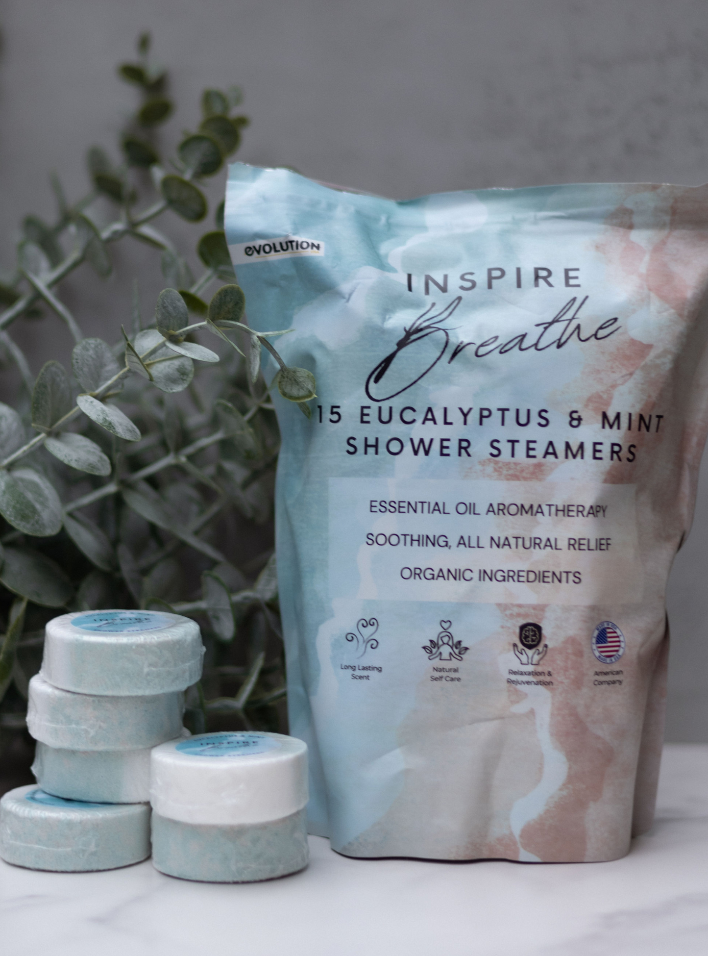 EvolutionUSA 15pc Inspire Breathe Shower Steamers – 15 Mint & Eucalyptus Shower Steamers for Women & Men