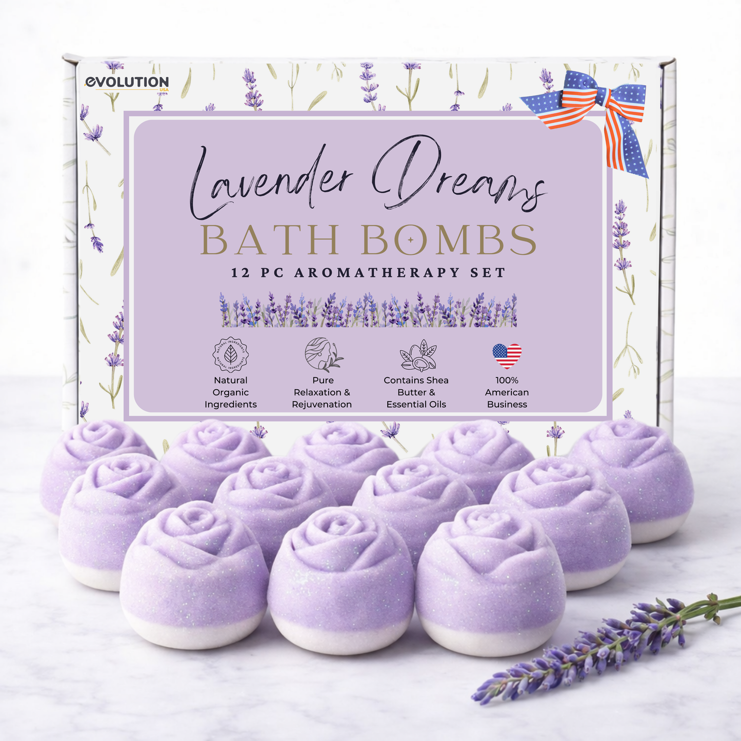 EvolutionUSA Lavender Dreams Bath Bombs for Women – 12 Organic Flower Bath Fizzer, Lush Lavender Bath Bombs for Girls, Womens Bathbomb, Lush Gift for Valentine, Easter, Birthday, Mothers Day, Self Care