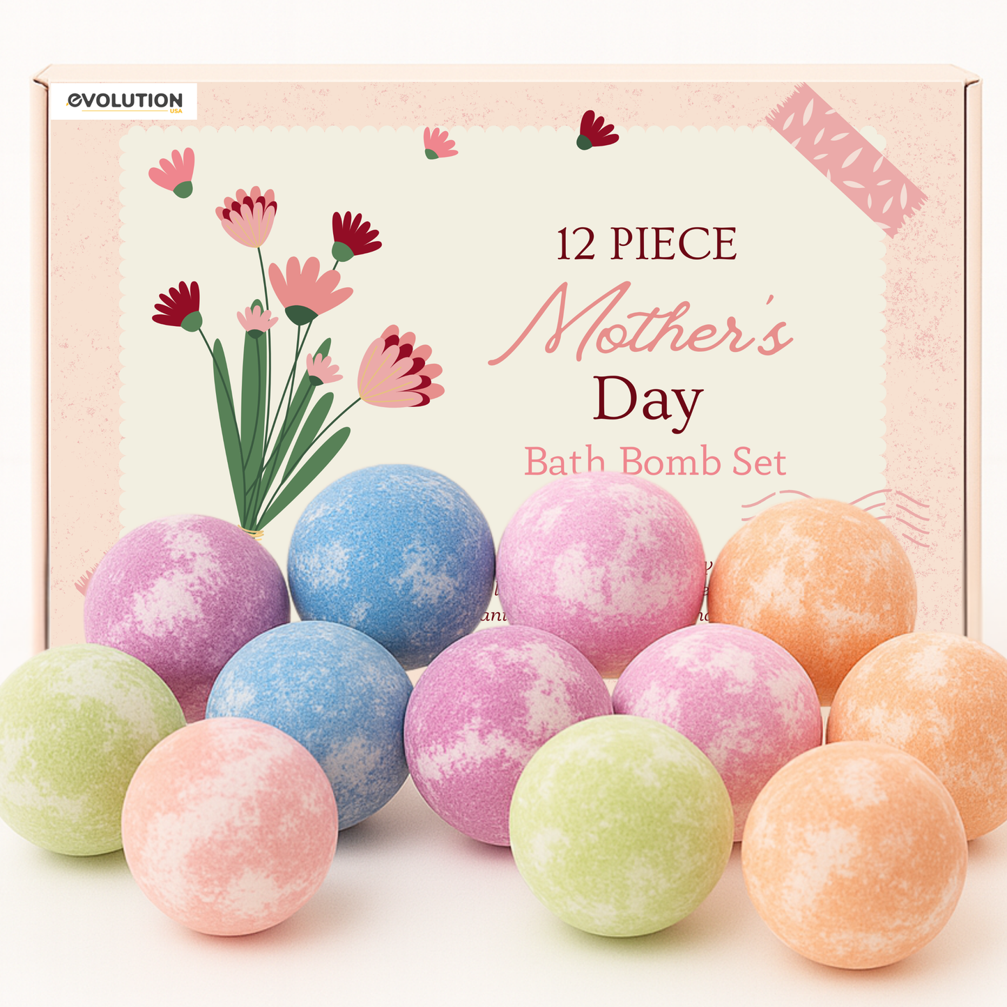 EvolutionUSA Mother’s Day Bath Bombs for Women – 12 Beautiful Bath Bombs for Mom, Thoughtful Mother’s Gift of Luxury & Relaxation, Gorgeous Bath Balls Set, Lush Aramotherpy Bathbombs, Gift Set Women