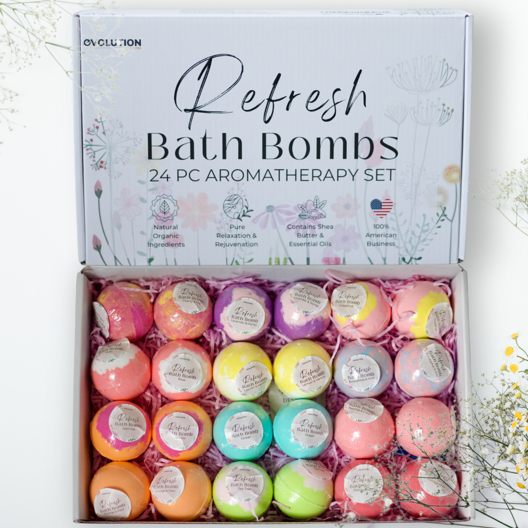 EvolutionUSA Refresh Bath Bombs for Women, 24 Lush Bath Bombs Mini Sized, Luxurious Womens Gift for Mother's Day, Easter, Birthday or Self Care, Luxurious & Relaxing Bathbombs, Womens Bath Balls