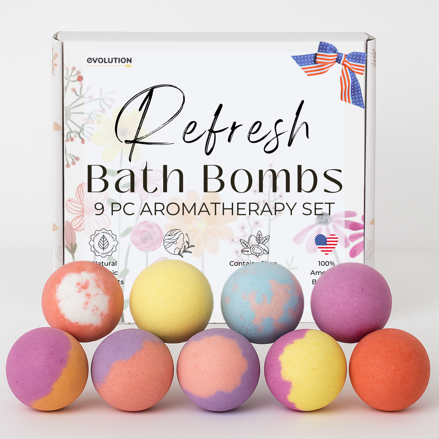 EvolutionUSA Refresh Bath Bombs for Women – 9 Lush Bath Bombs Mini Sized, Lush Womens Gift for Mother’s Day, Easter, Valentines, Birthday or Self Care, Organic Bathbombs Kids & Women, Bath Fun