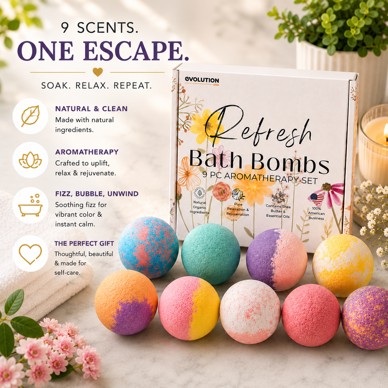 9pc Refresh Bath Bombs