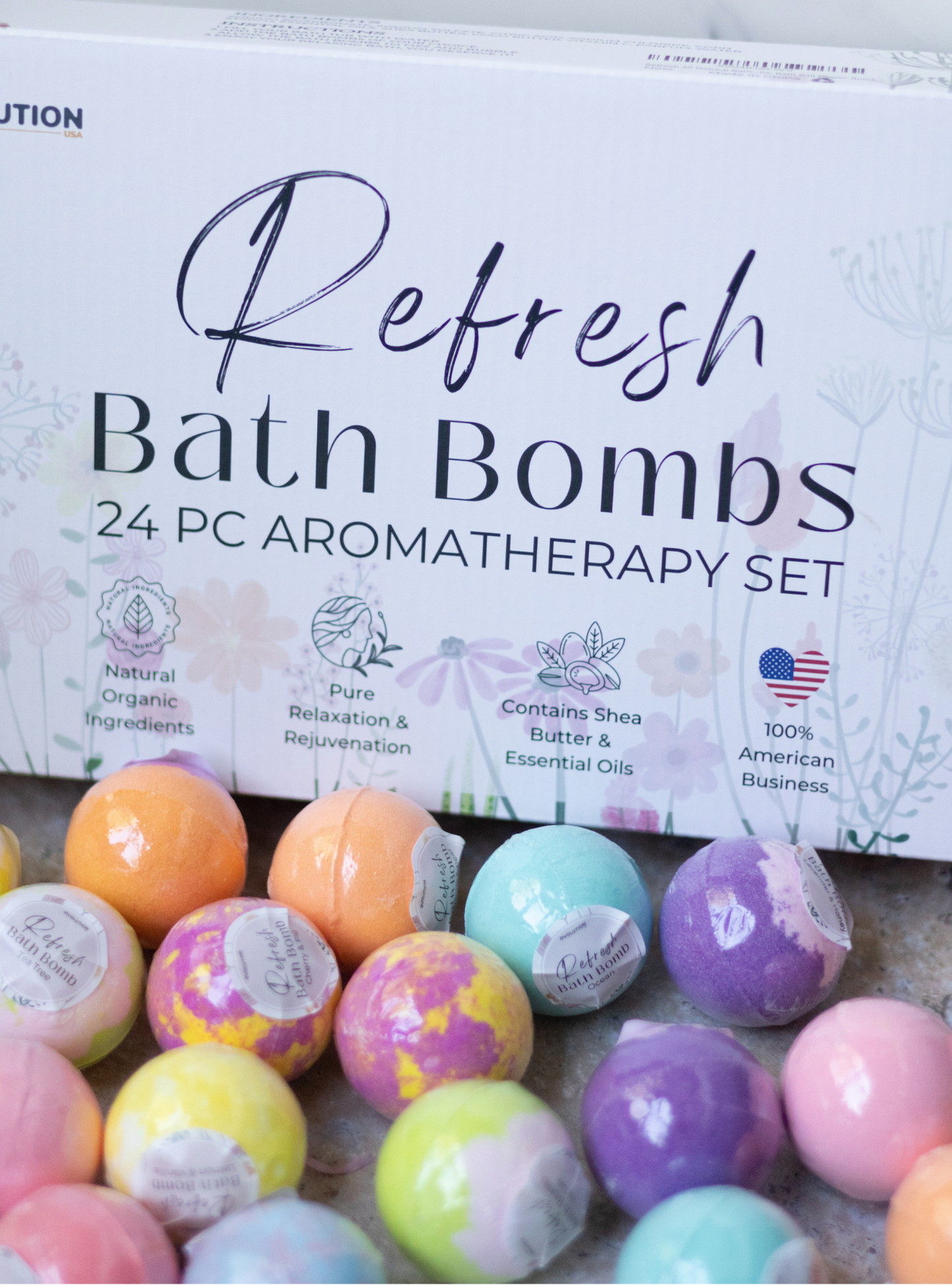 EvolutionUSA Refresh Bath Bombs for Women, 24 Lush Bath Bombs Mini Sized, Luxurious Womens Gift for Mother's Day, Easter, Birthday or Self Care, Luxurious & Relaxing Bathbombs, Womens Bath Balls
