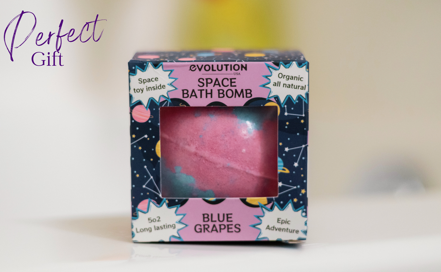 EvolutionUSA 1pc Space Bath Bomb for Boys & Girls, Planet Bath Ball with Toy Hidden Inside, Organic Hypoallerganic Childrens Bathbomb, Cosmic Fun Space Surprise, Gift Set Birthday, Valentines, Easter