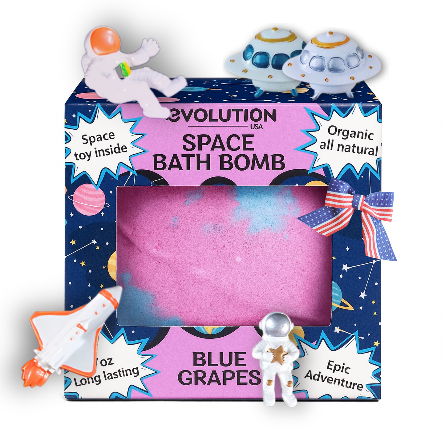 EvolutionUSA 1pc Space Bath Bomb for Boys & Girls, Planet Bath Ball with Toy Hidden Inside, Organic Hypoallerganic Childrens Bathbomb, Cosmic Fun Space Surprise, Gift Set Birthday, Valentines, Easter