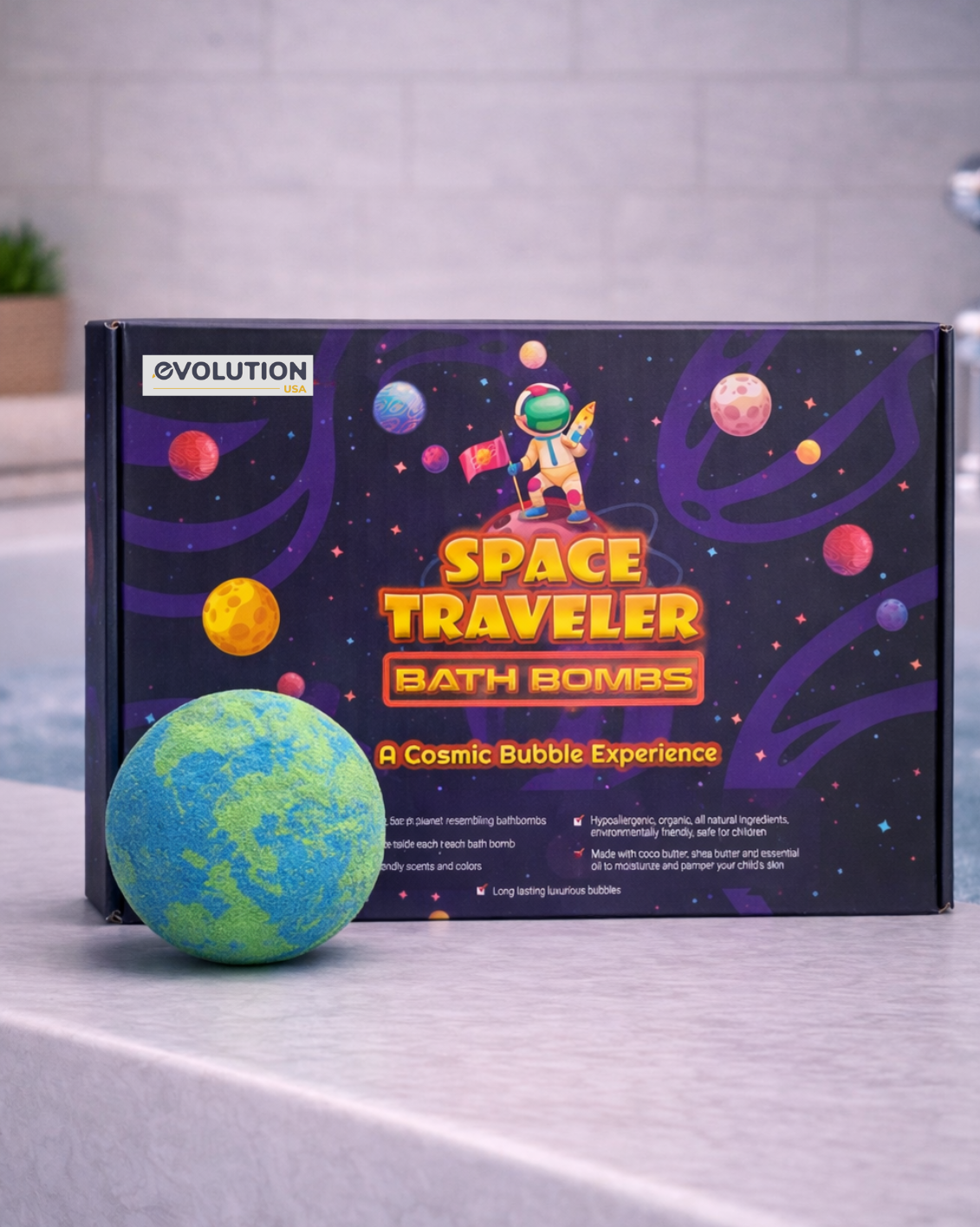 EvolutionUSA 6pc Space Bath Bombs for Boys & Girls