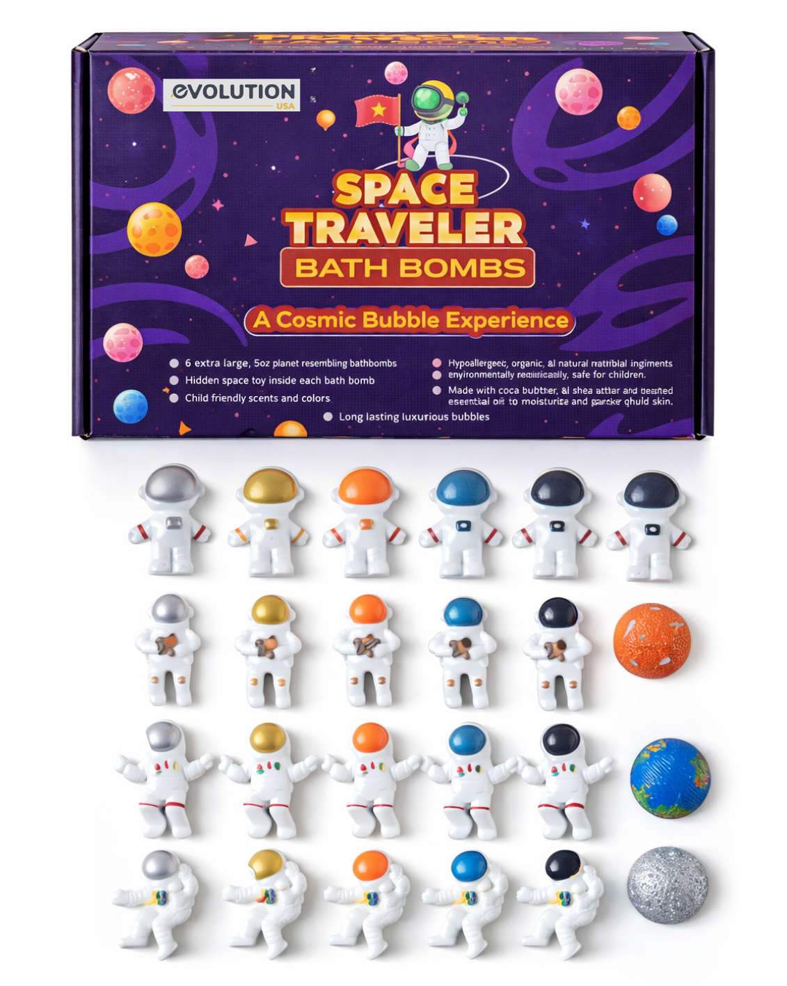 EvolutionUSA 6pc Space Bath Bombs for Boys & Girls