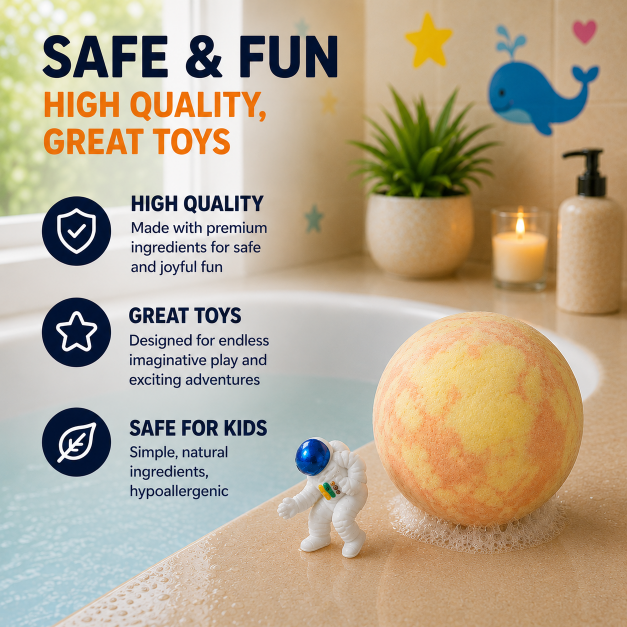 EvolutionUSA 6pc Space Bath Bombs for Boys & Girls