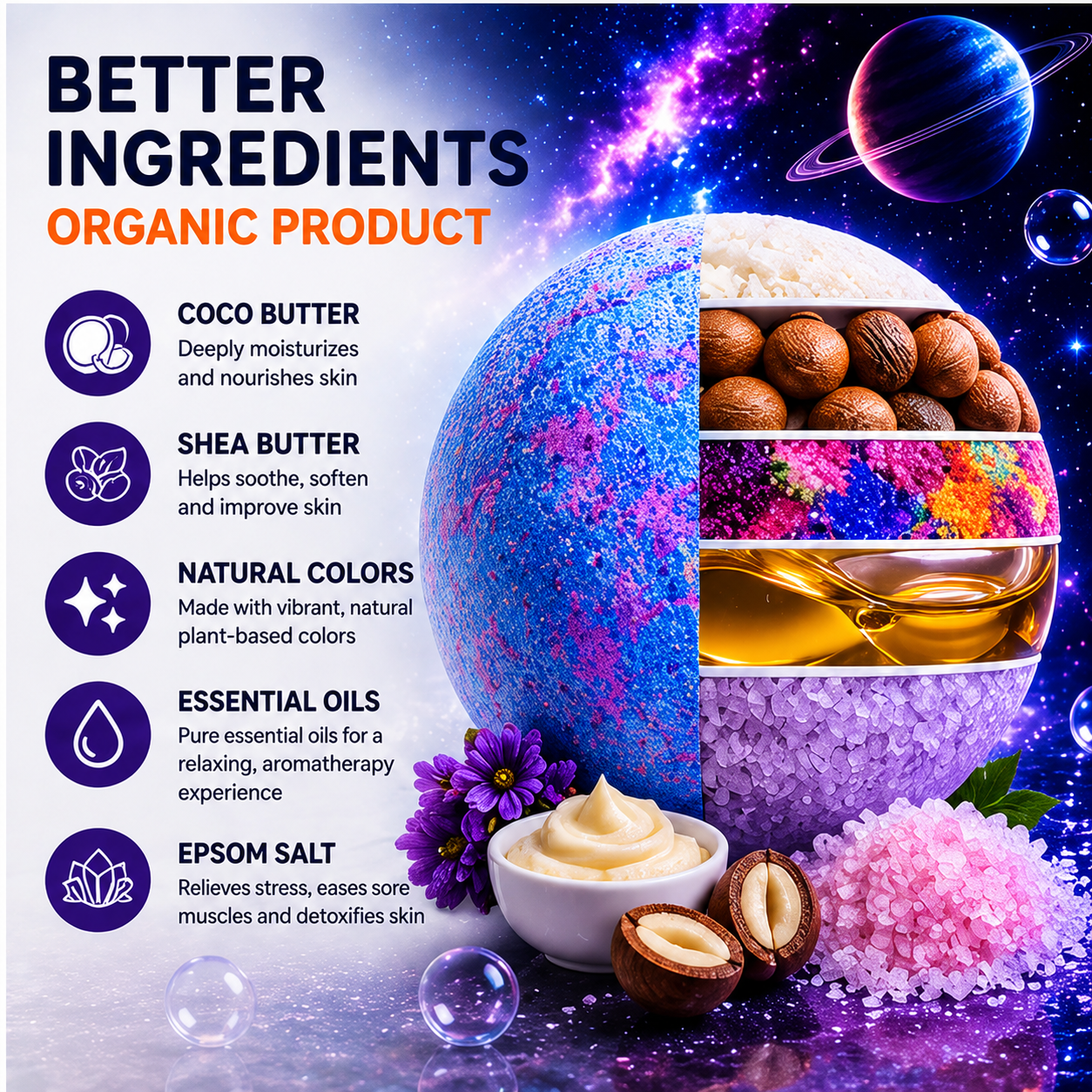 EvolutionUSA 6pc Space Bath Bombs for Boys & Girls