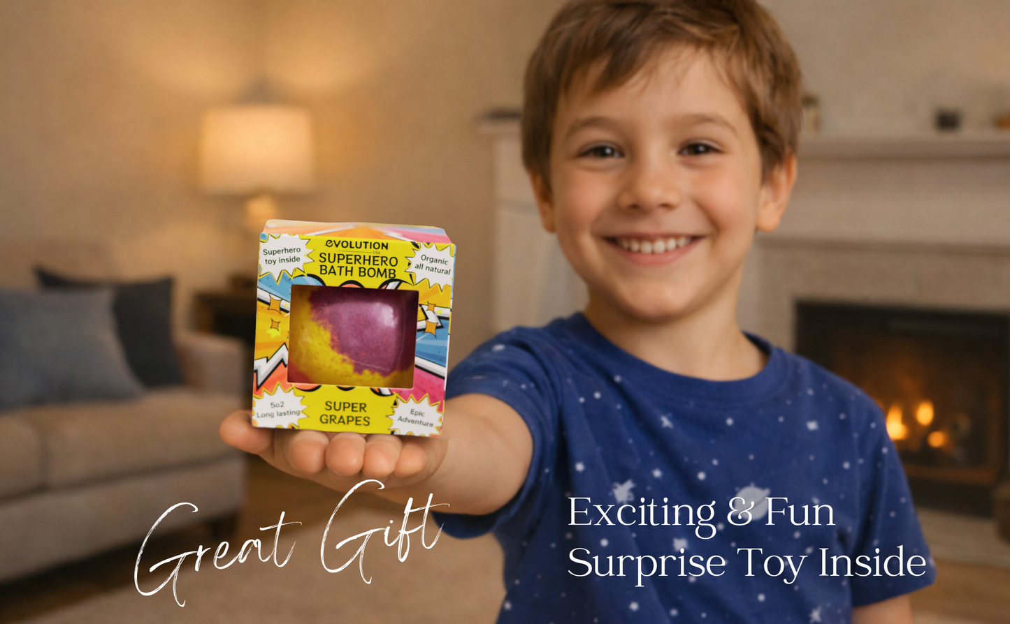 EvolutionUSA 1pc Epic Superhero Bath Bombs for Kids – Super Hero Bath Bomb with Toy Inside, Lush Children Bathbomb Easter, Organic Bathbomb with Surprise Inside, Fun Superhero Bath Fizzer Valentines