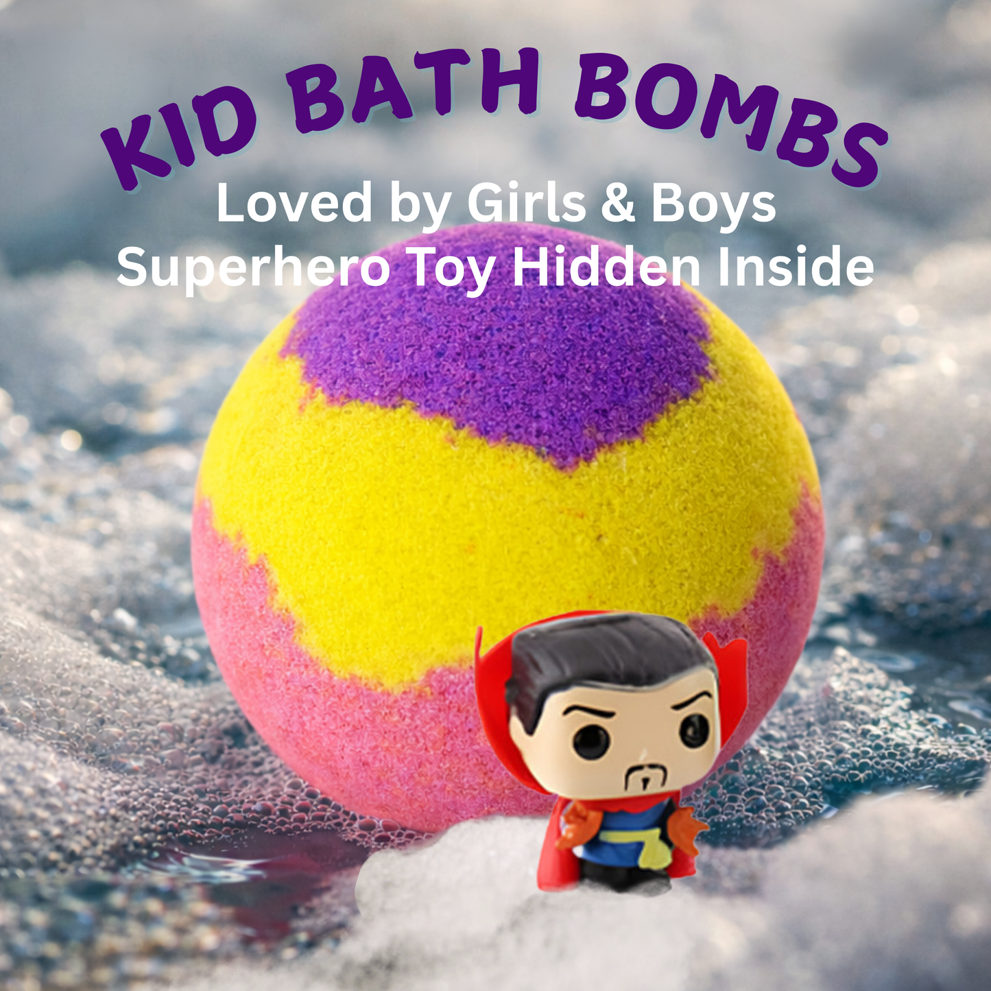 EvolutionUSA 1pc Epic Superhero Bath Bombs for Kids – Super Hero Bath Bomb with Toy Inside, Lush Children Bathbomb Easter, Organic Bathbomb with Surprise Inside, Fun Superhero Bath Fizzer Valentines