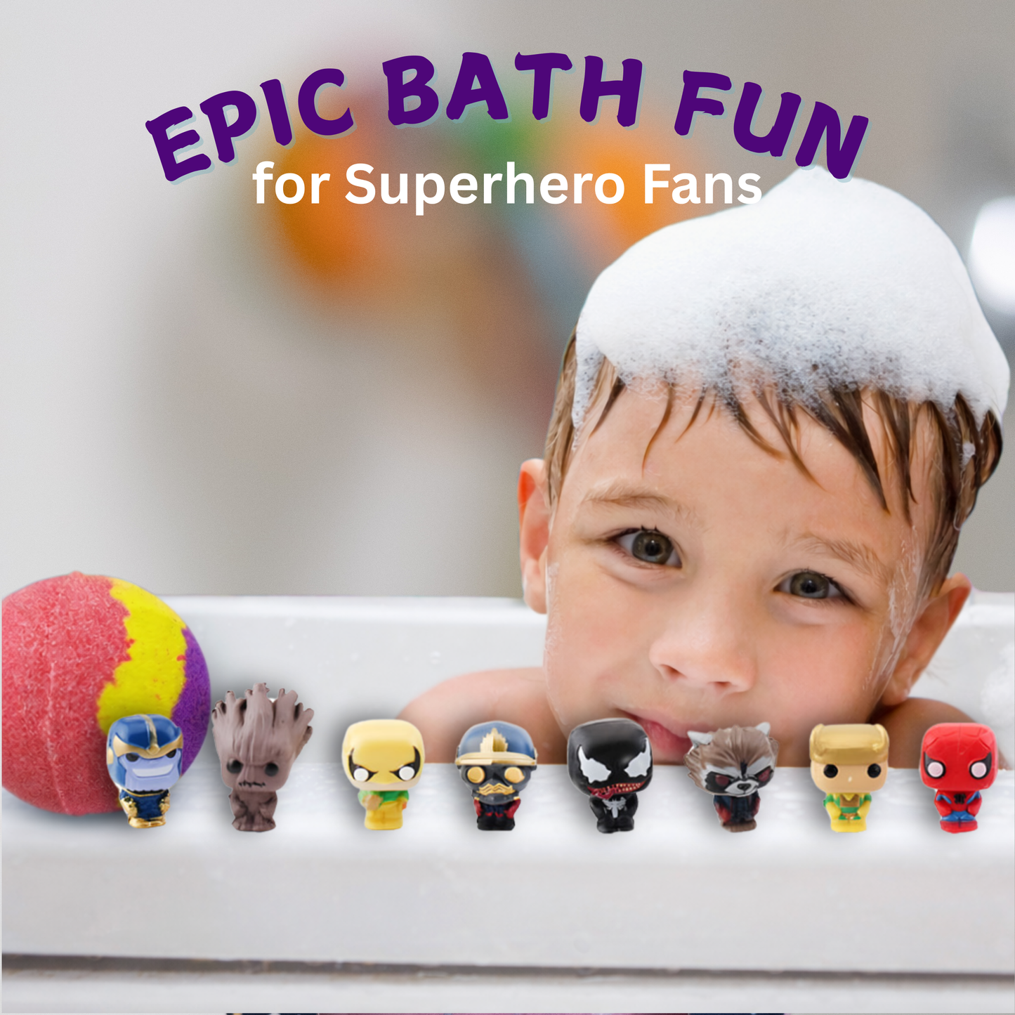EvolutionUSA 1pc Epic Superhero Bath Bombs for Kids – Super Hero Bath Bomb with Toy Inside, Lush Children Bathbomb Easter, Organic Bathbomb with Surprise Inside, Fun Superhero Bath Fizzer Valentines