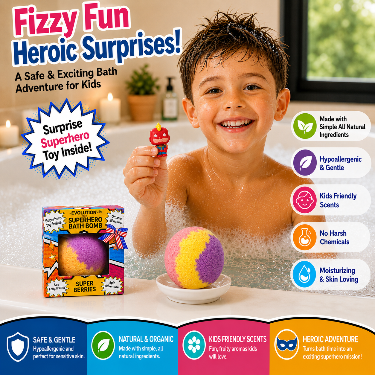 1pc Epic Superhero Bath Bomb - Red