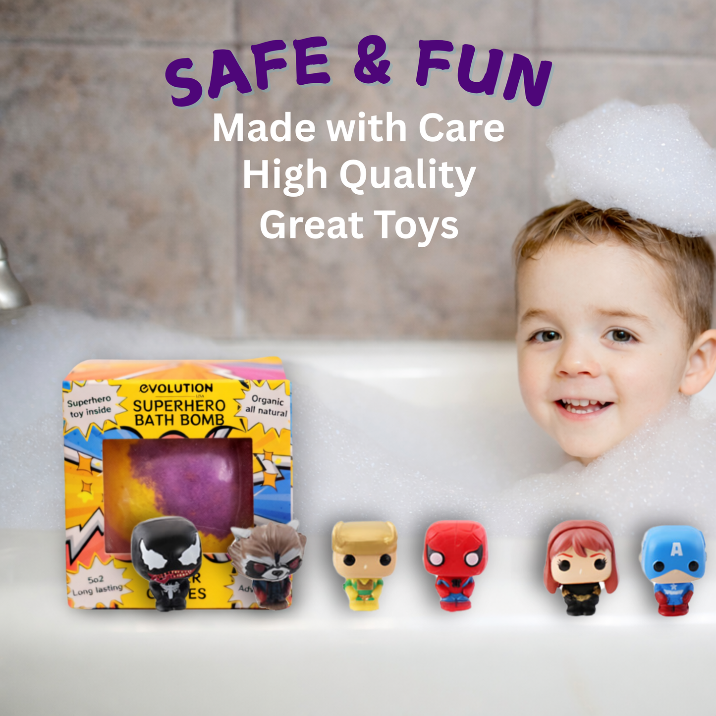 EvolutionUSA 1pc Epic Superhero Bath Bombs for Kids