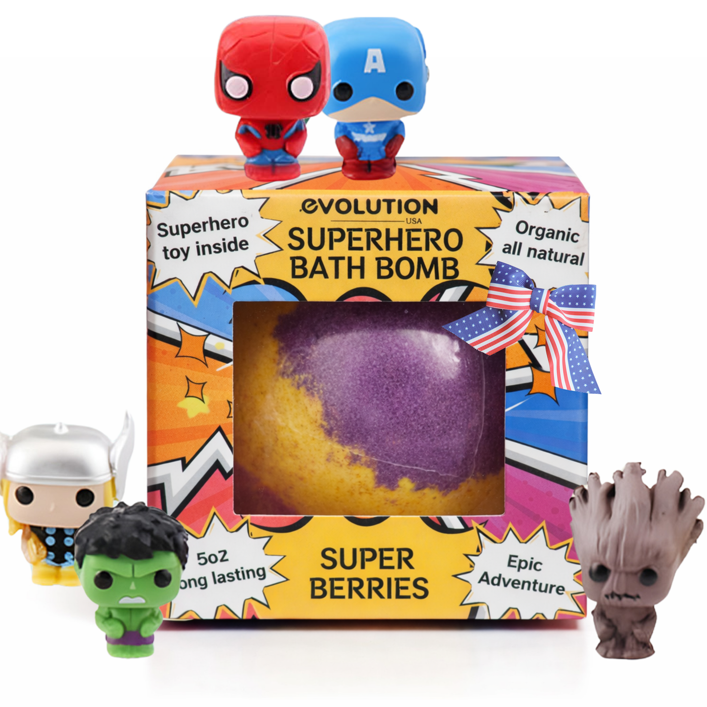 EvolutionUSA 1pc Epic Superhero Bath Bombs for Kids