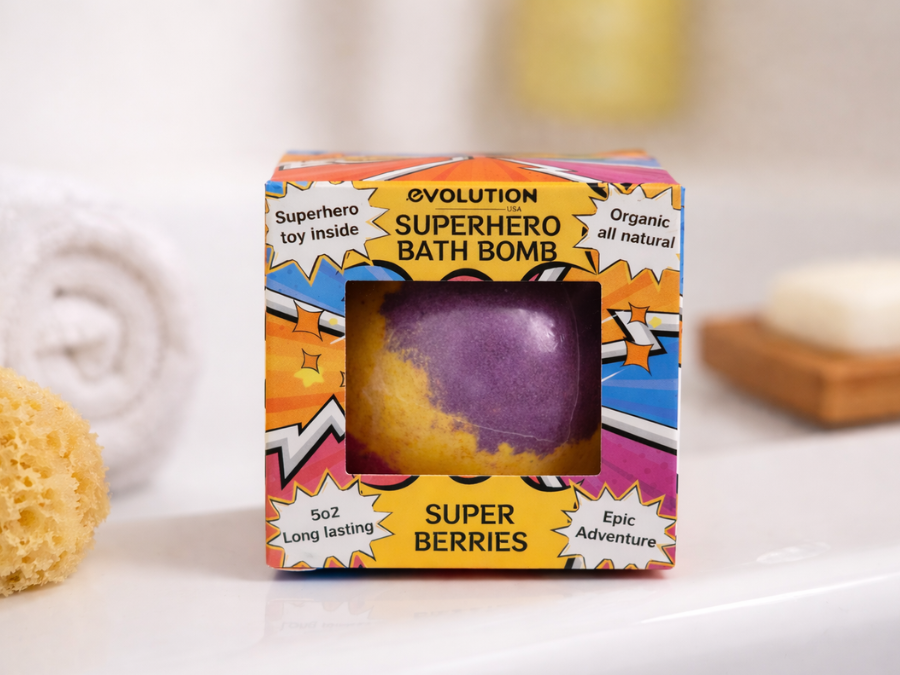 EvolutionUSA 1pc Epic Superhero Bath Bombs for Kids