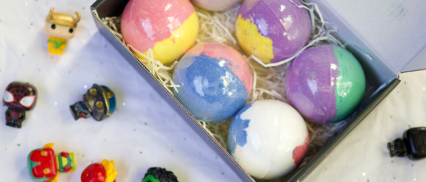 EvolutionUSA 6pc Epic Superhero Bath Bombs for Kids