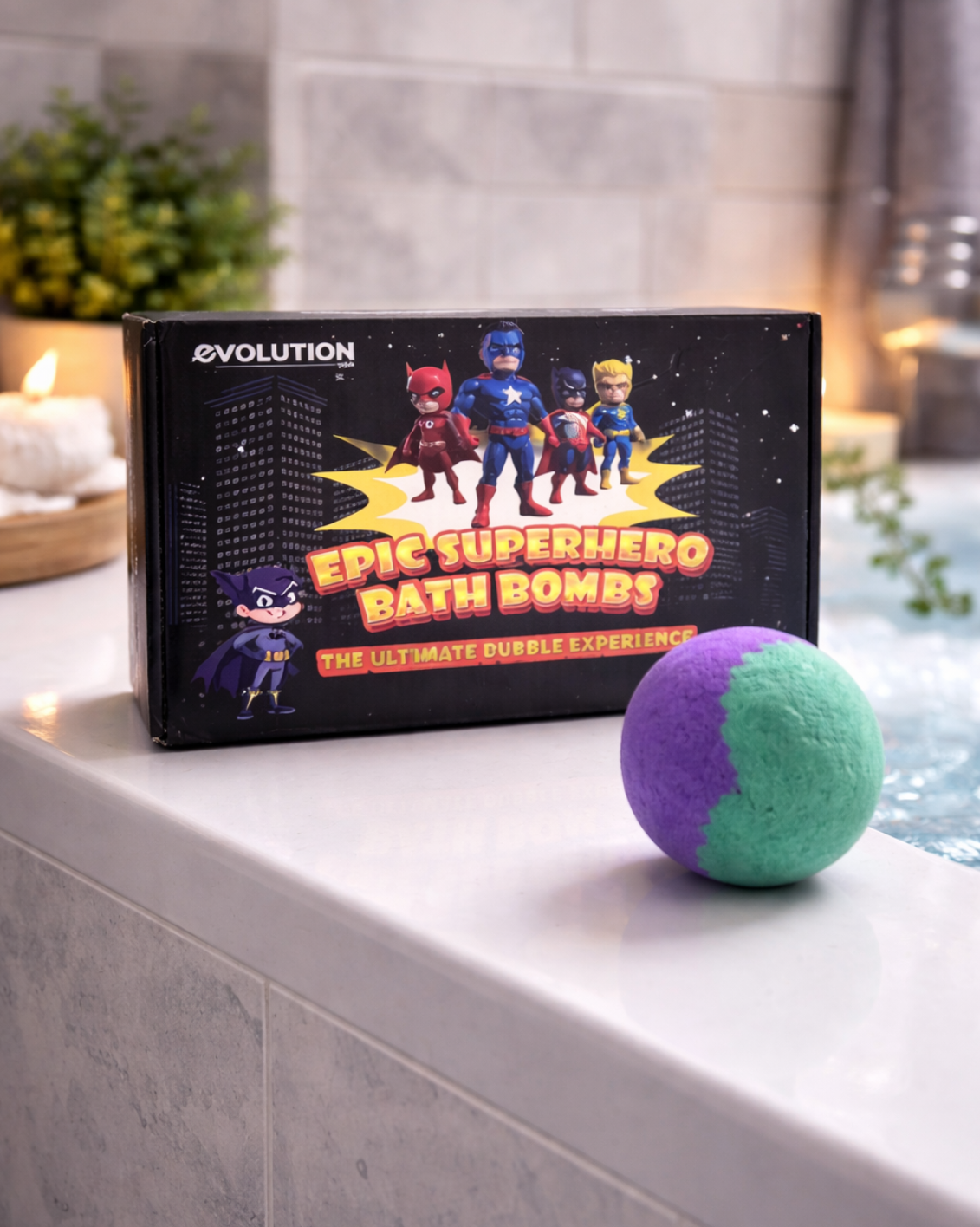 EvolutionUSA 6pc Epic Superhero Bath Bombs for Kids