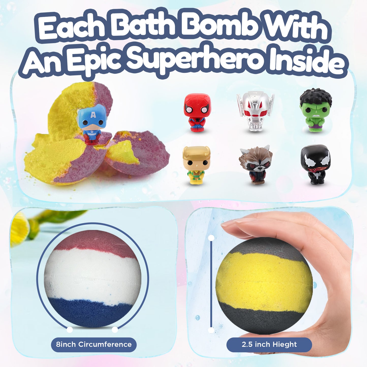 EvolutionUSA 6pc Epic Superhero Bath Bombs for Kids