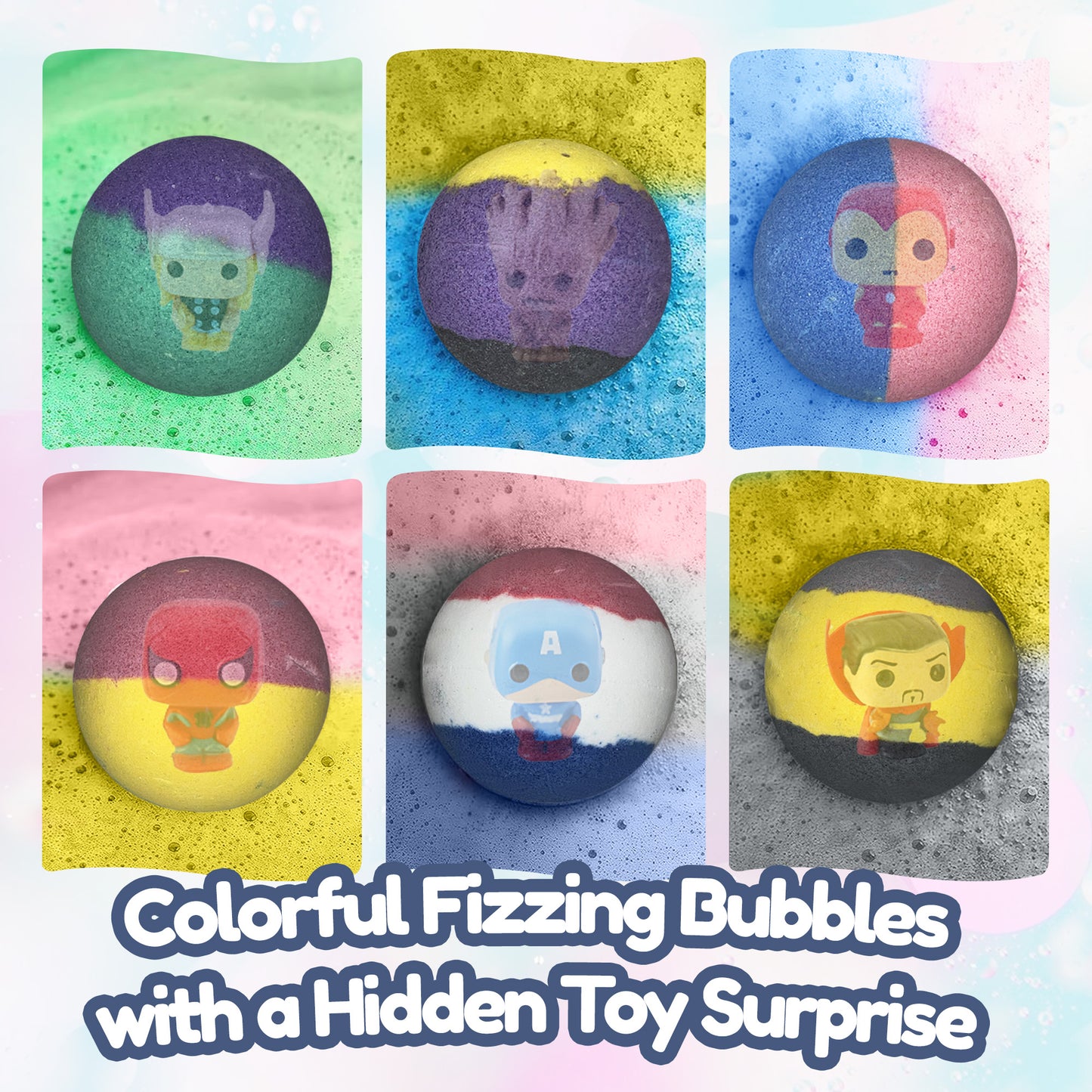 EvolutionUSA 6pc Epic Superhero Bath Bombs for Kids