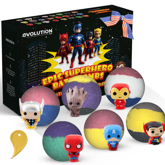 EvolutionUSA 6pc Epic Superhero Bath Bombs for Kids