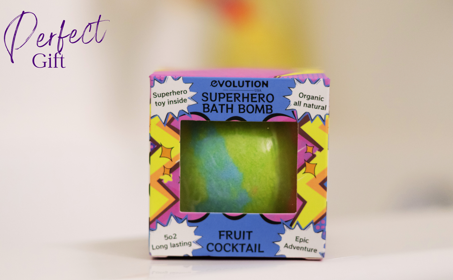 EvolutionUSA 1pc Epic Superhero Bath Bombs for Kids – Super Hero Bath Bomb with Toy Inside, Lush Children Bathbomb Easter, Organic Bathbomb with Surprise Inside, Fun Superhero Bath Fizzer Valentines