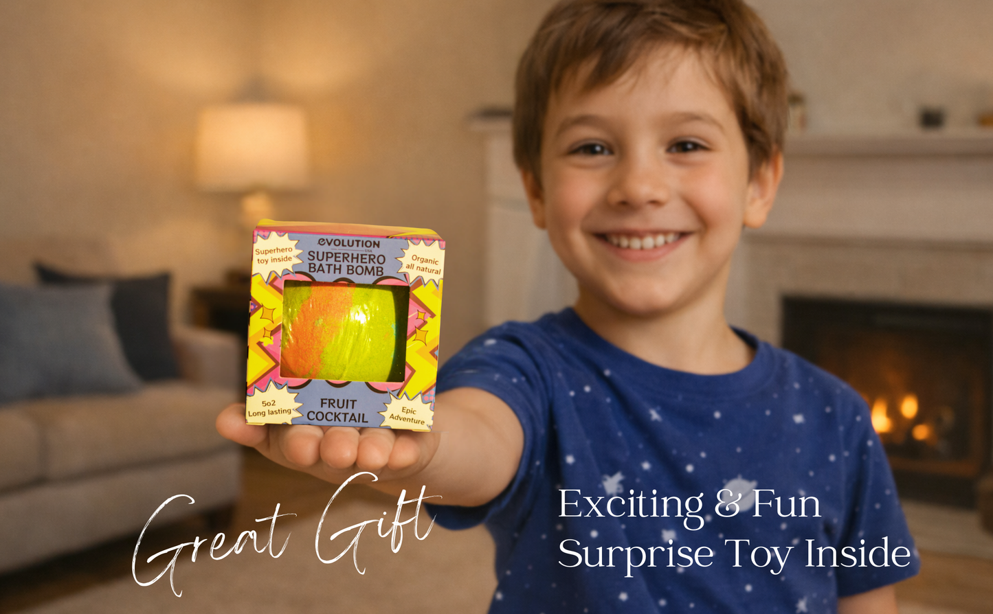 EvolutionUSA 1pc Epic Superhero Bath Bombs for Kids – Super Hero Bath Bomb with Toy Inside, Lush Children Bathbomb Easter, Organic Bathbomb with Surprise Inside, Fun Superhero Bath Fizzer Valentines