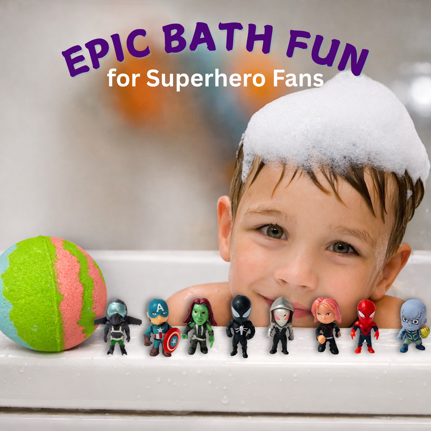 EvolutionUSA 1pc Epic Superhero Bath Bombs for Kids – Super Hero Bath Bomb with Toy Inside, Lush Children Bathbomb Easter, Organic Bathbomb with Surprise Inside, Fun Superhero Bath Fizzer Valentines
