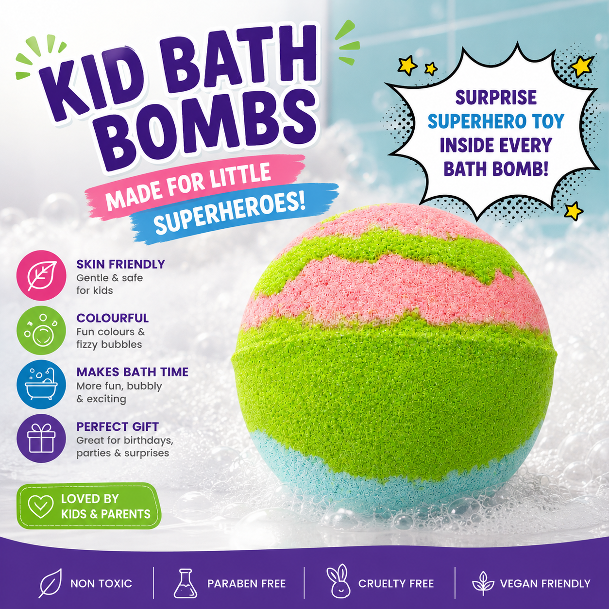 1 Space & 2 Superhero Single Bath Bombs Bundle