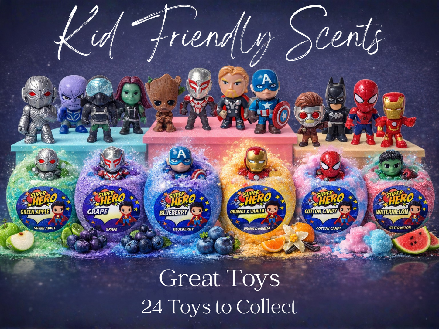 EvolutionUSA 6pc Epic Superhero Bath Bombs for Kids