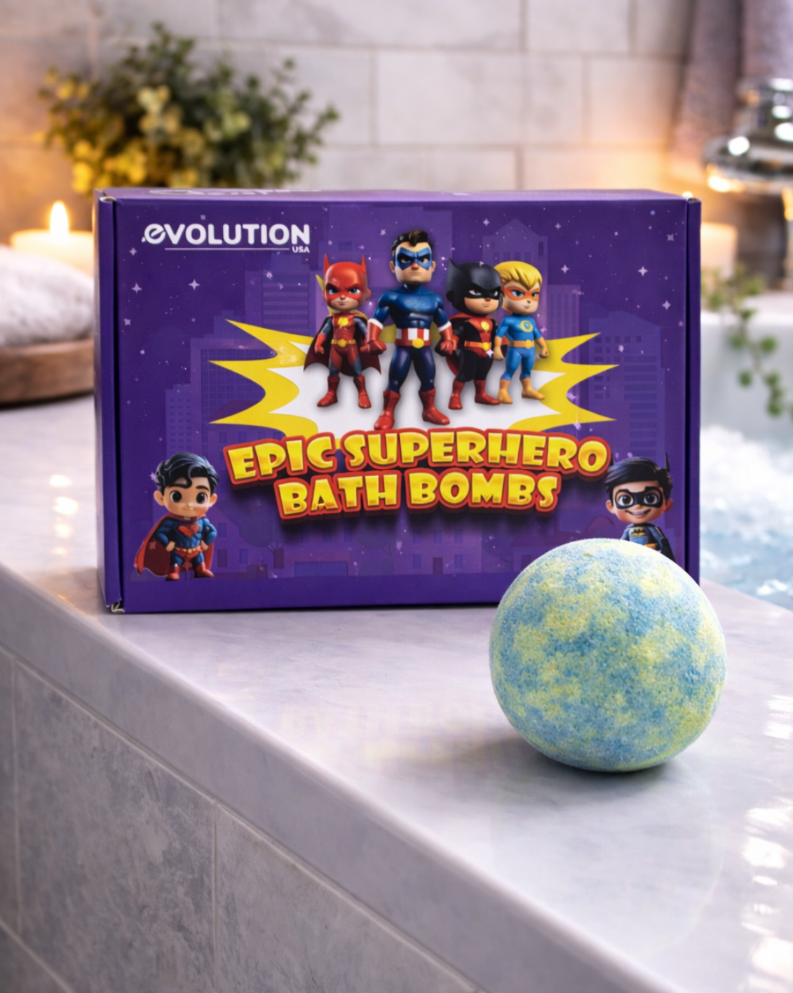 EvolutionUSA 6pc Epic Superhero Bath Bombs for Kids