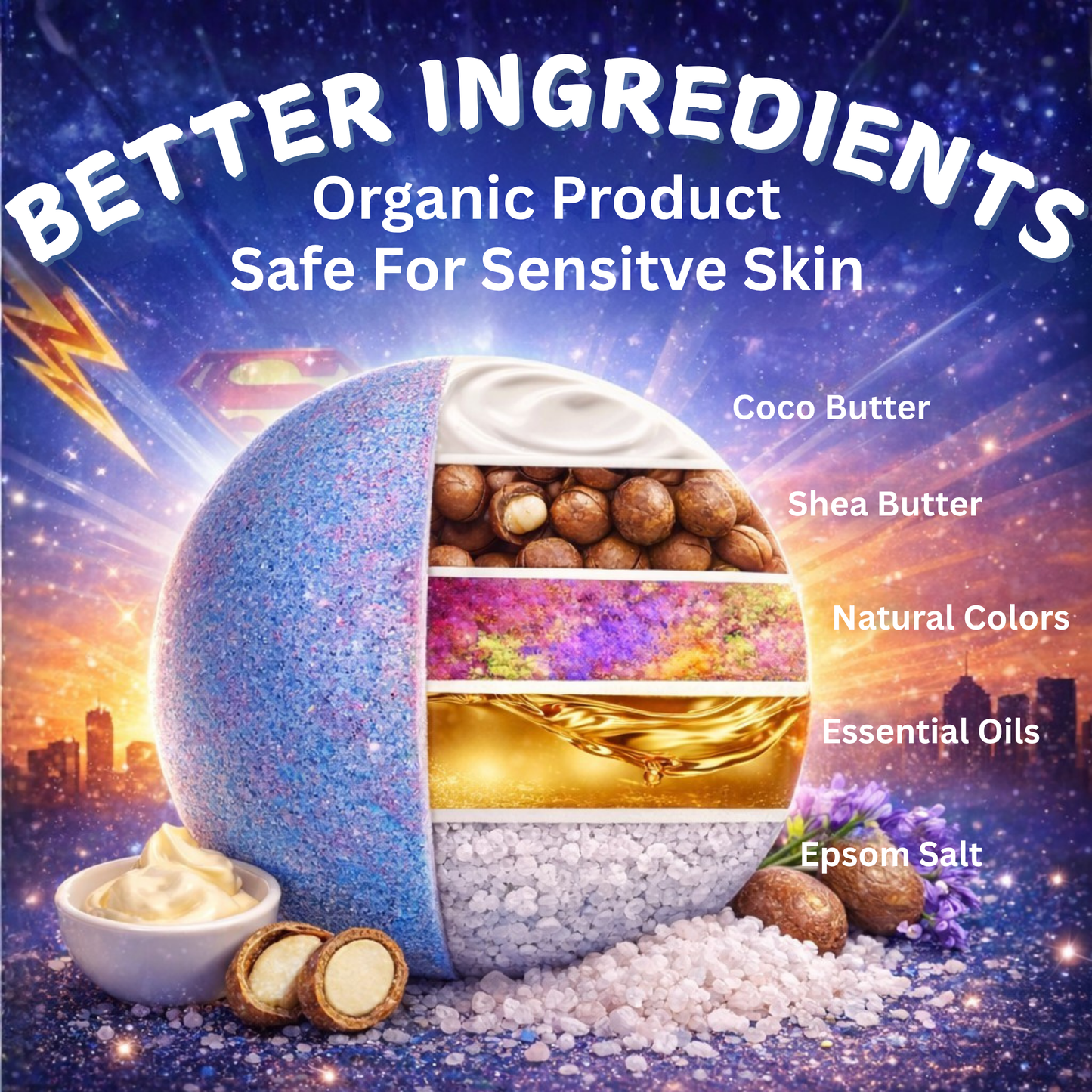 EvolutionUSA 6pc Epic Superhero Bath Bombs for Kids