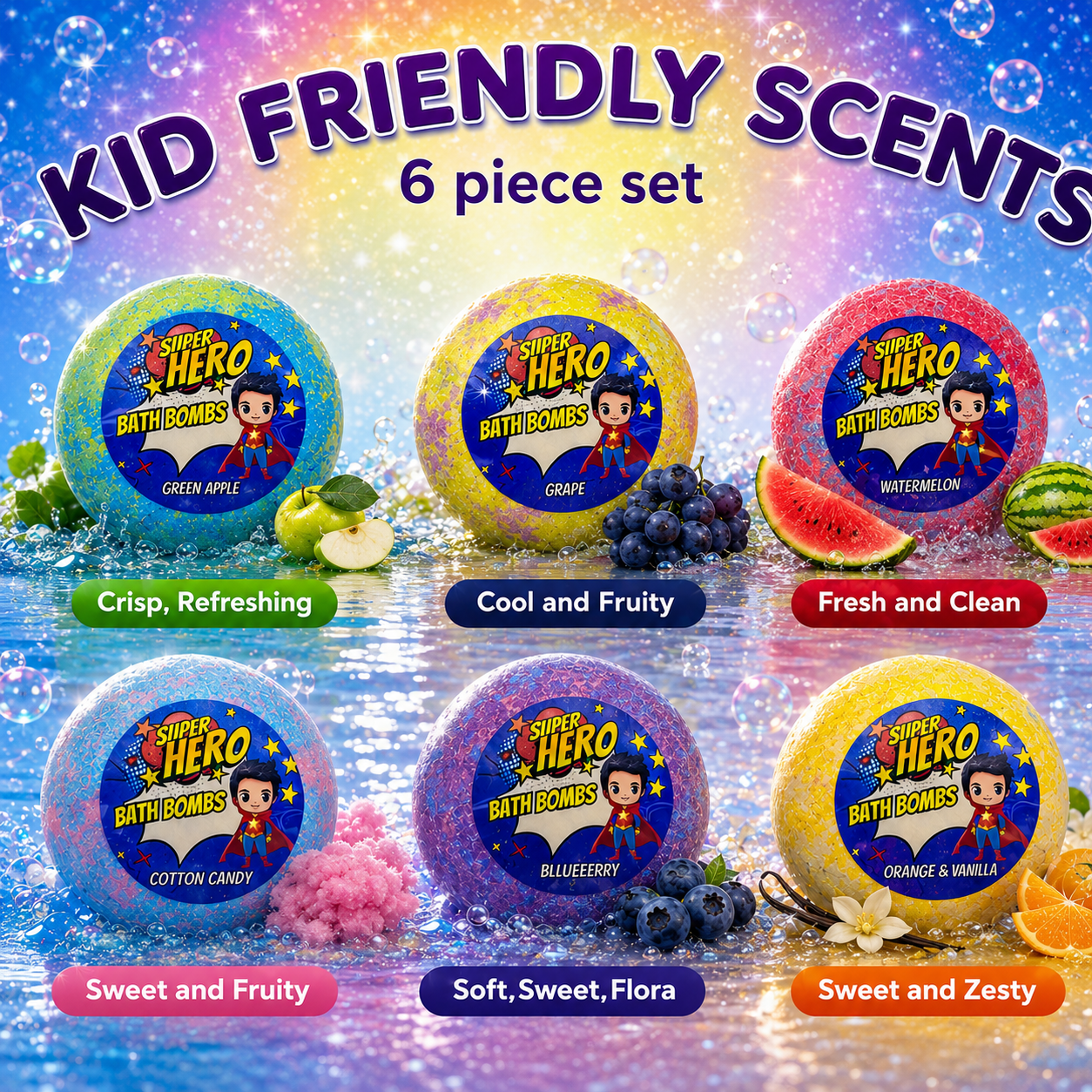 6pc Epic Superhero Bath Bombs - Purple