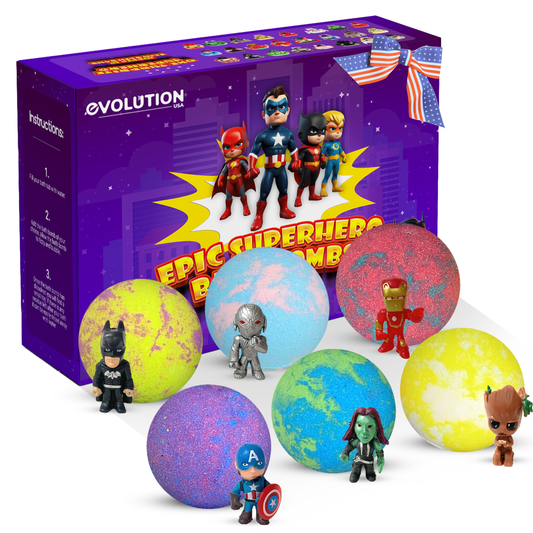 EvolutionUSA 6pc Epic Superhero Bath Bombs for Kids