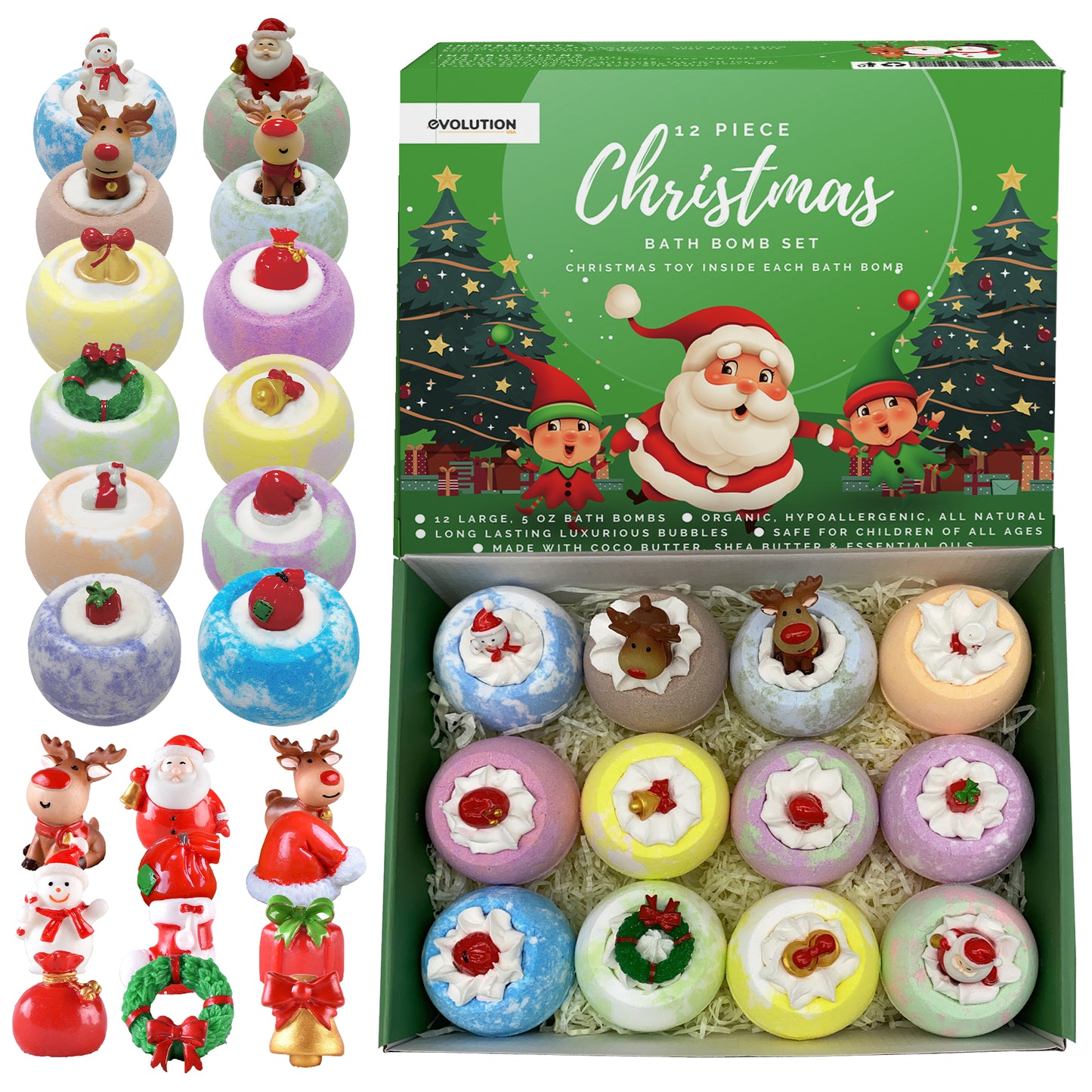EvolutionUSA - 12pc Christmas Bath Bombs for Kids