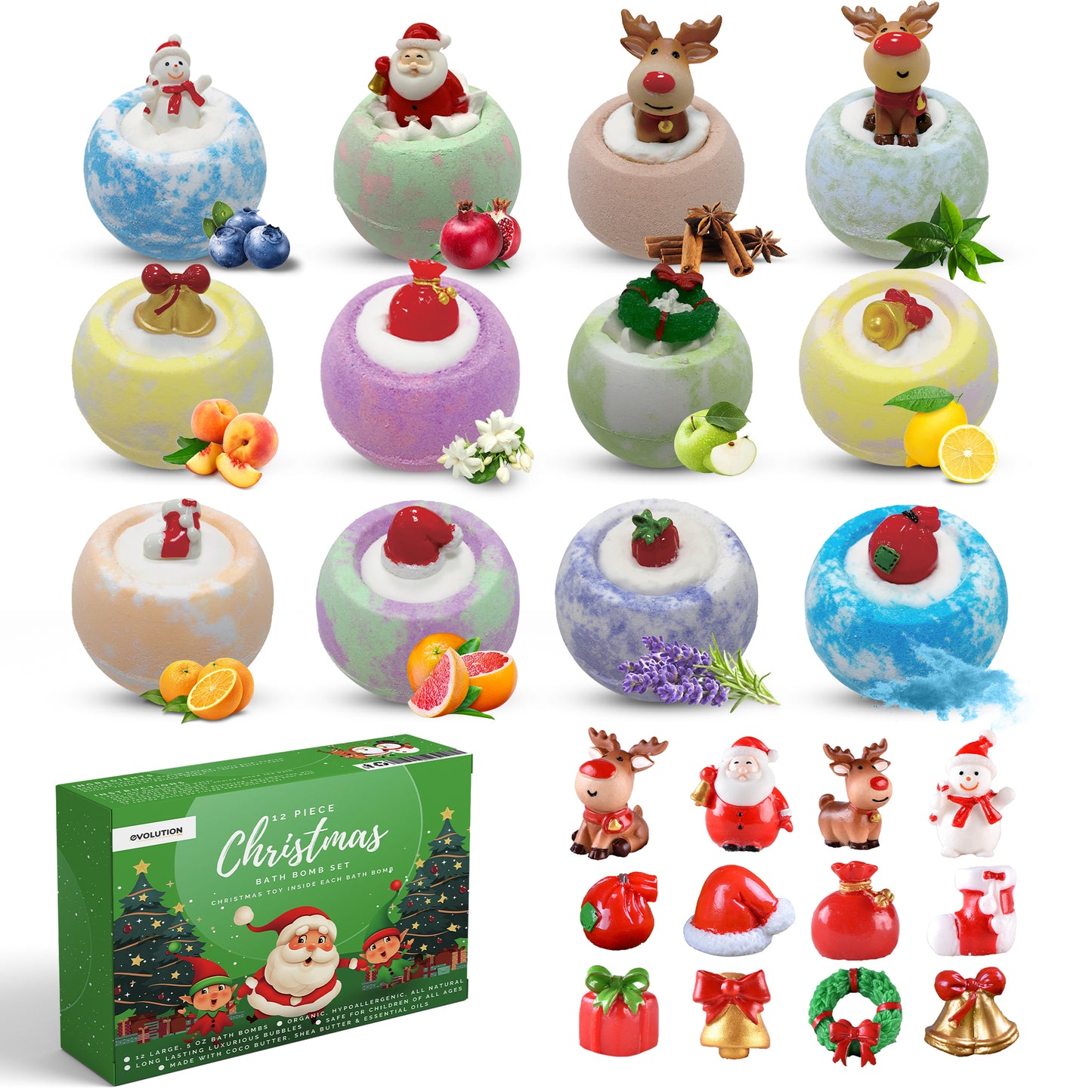 EvolutionUSA - 12pc Christmas Bath Bombs for Kids