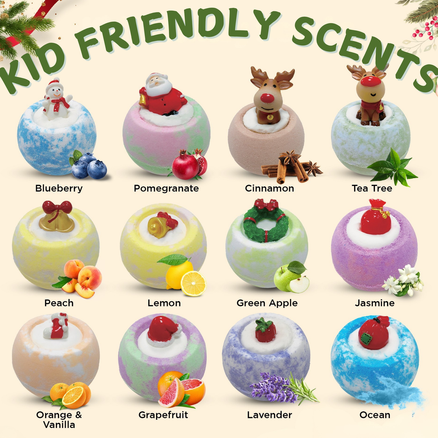 EvolutionUSA - 12pc Christmas Bath Bombs for Kids