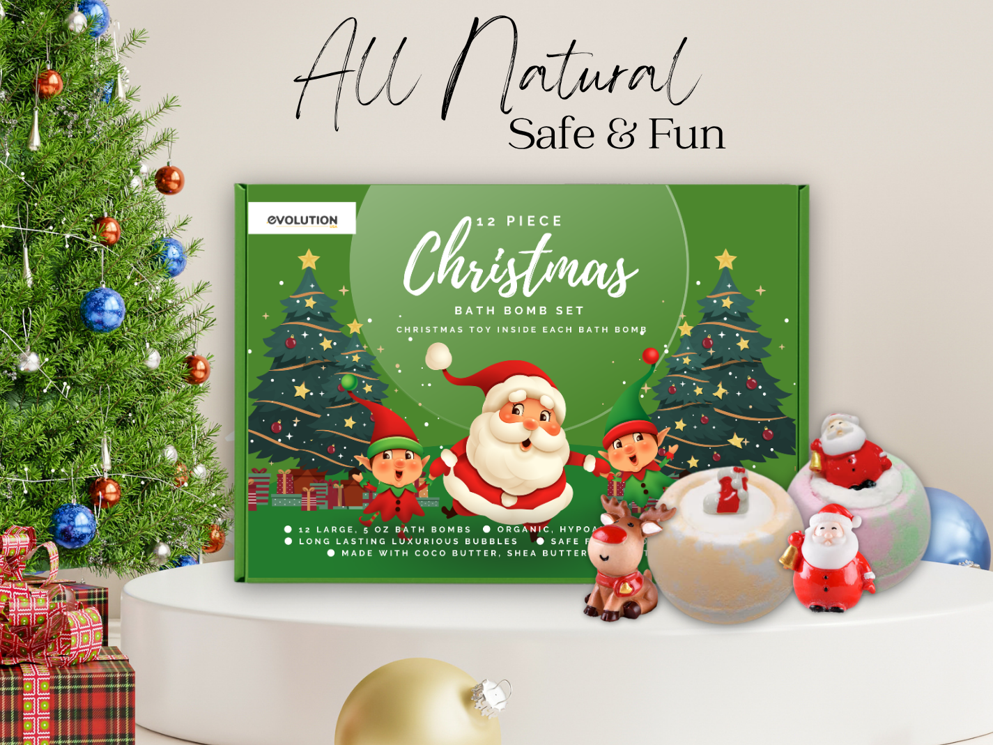 EvolutionUSA - 12pc Christmas Bath Bombs for Kids